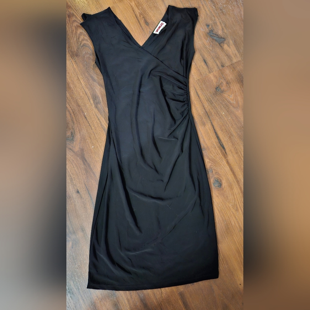 Vintage Venus Y2k Black Dress, Size M, Cross Front, Material Stretches
